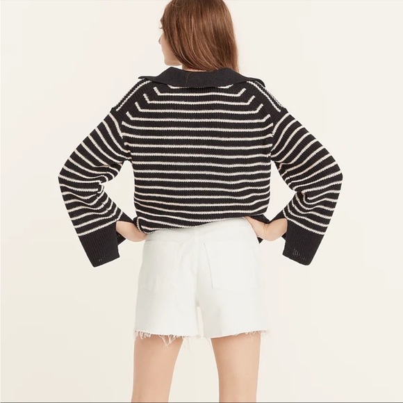 J Crew Relaxed Collared Sweater in Stripe Navy Blue Size M - Picture 2 of 10